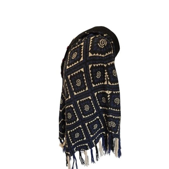 Womens Blue Knit Pocho Hooded Wool Blend Size 0 by Shimmering Waltz Amsterdam - Picture 4 of 8